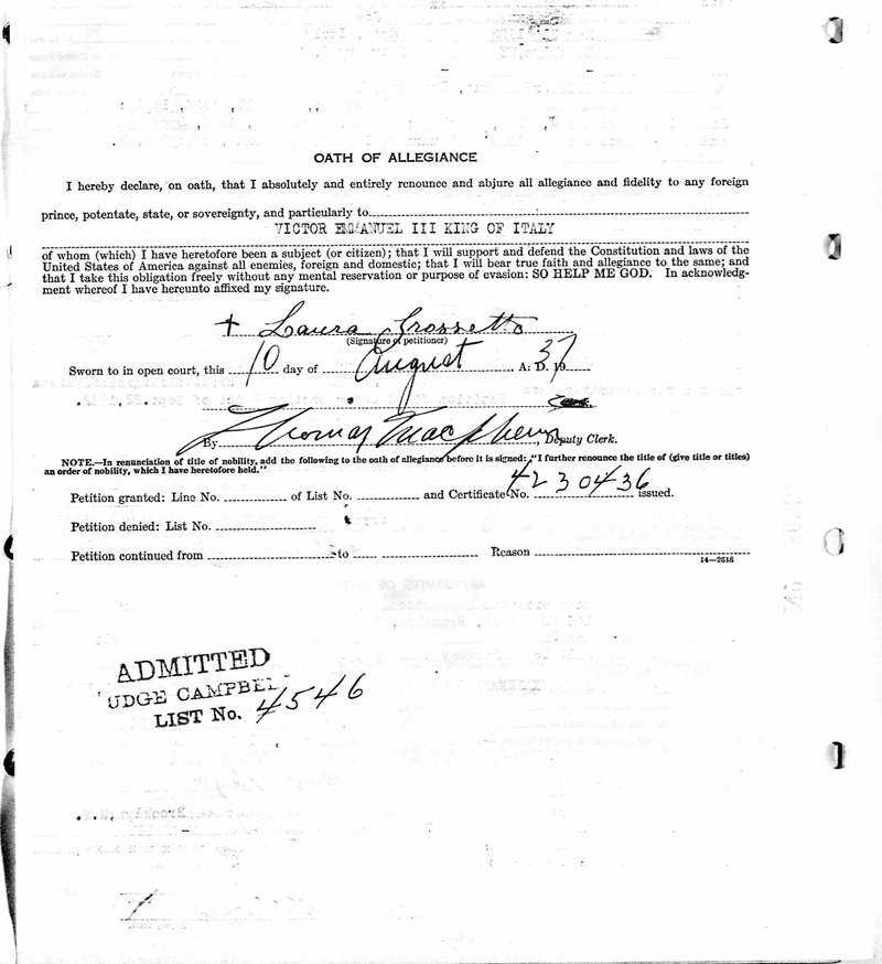 Laura Russo Grosetto Naturalization Record