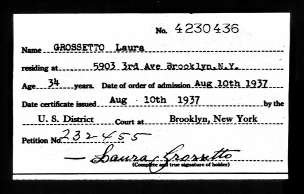 Laura Russo Grosetto Naturalization Record