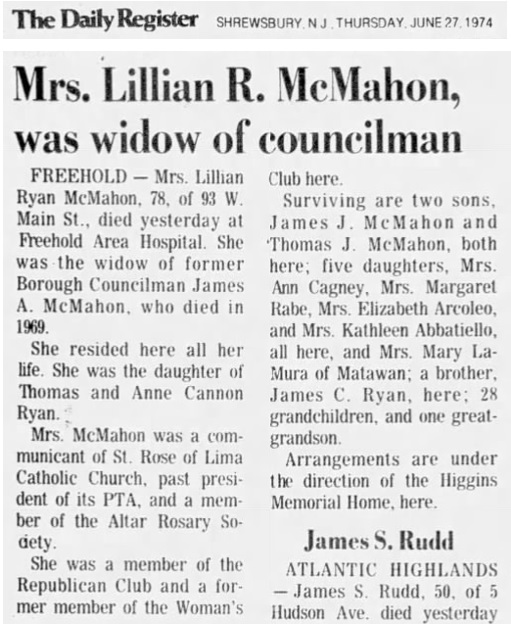 Lillian Ryan McMahon Obituary