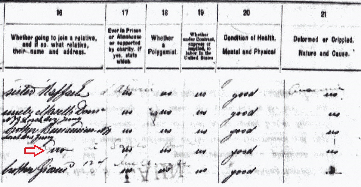 Lorenzo Durante, Sr. Immigration Passenger List