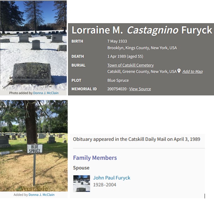 Lorraine Marie Castagnino Desiano Furyck Cemetery Record