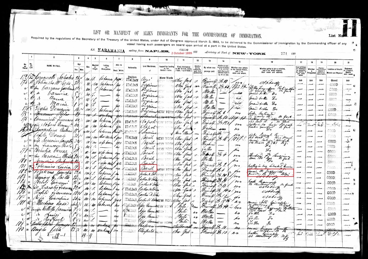 Lucia Volomino Immigration Record