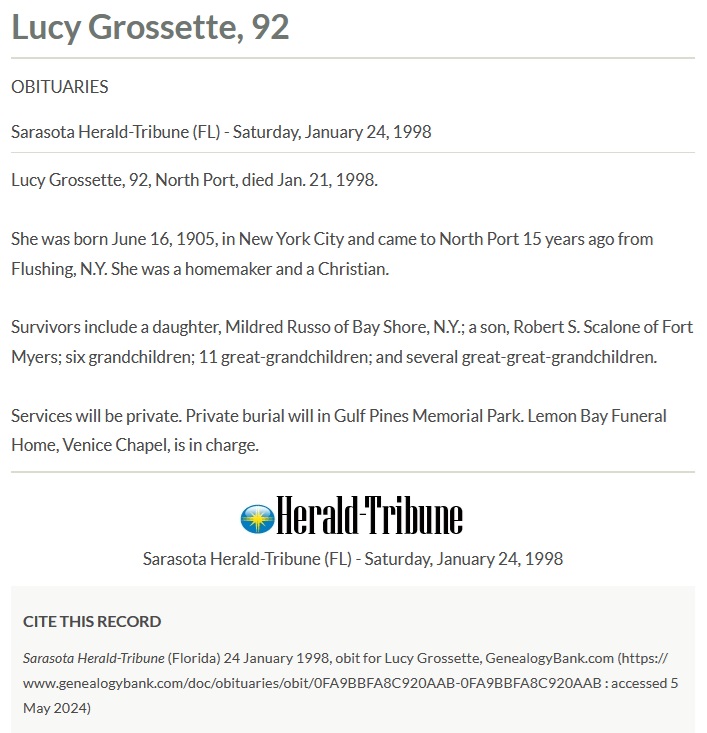 Lucy Virgilio Scalone Grosetto Obituary