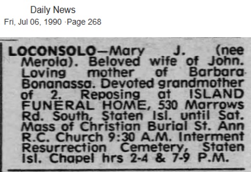 Mary Jane Merola DeGennaro Loconsolo Obituary