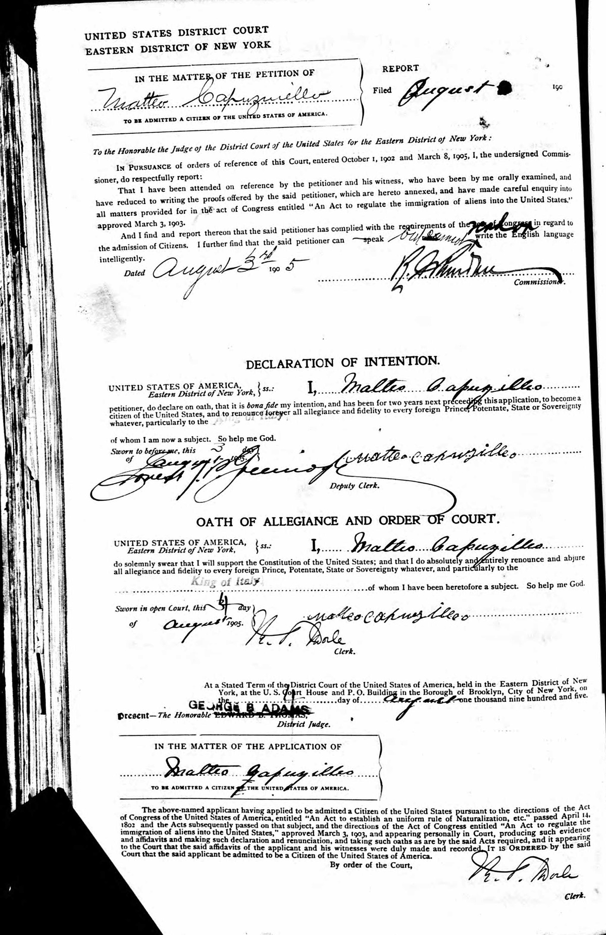 Matteo Capoziello Naturalization Record