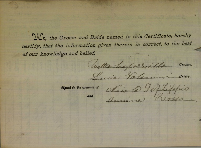 Matteo Capoziello and Lucia Volomino Marriage Certificate