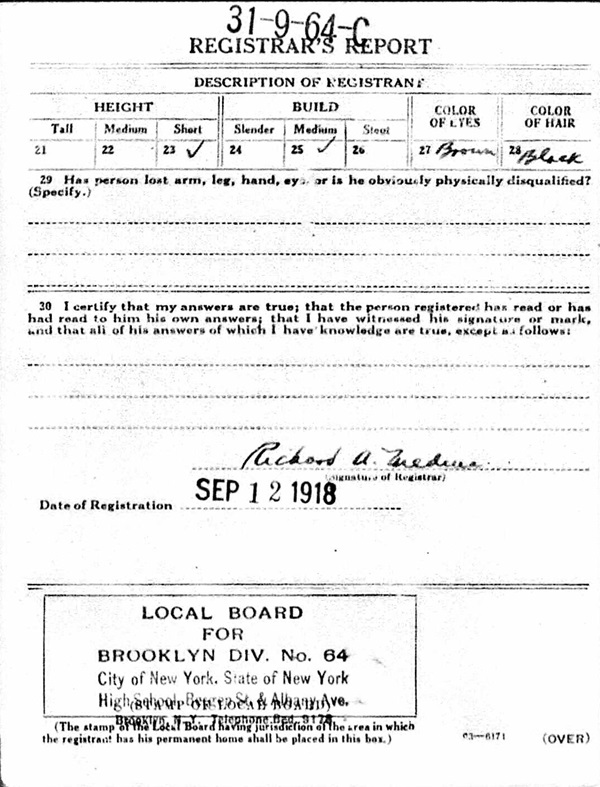 Matteo Capoziello WW1 Draft Registration