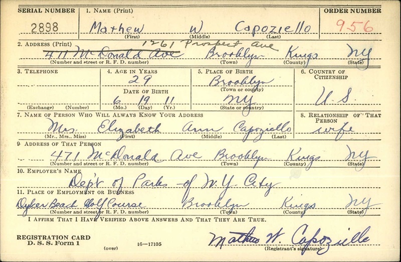 Matthew Capoziello World War II Draft Registration