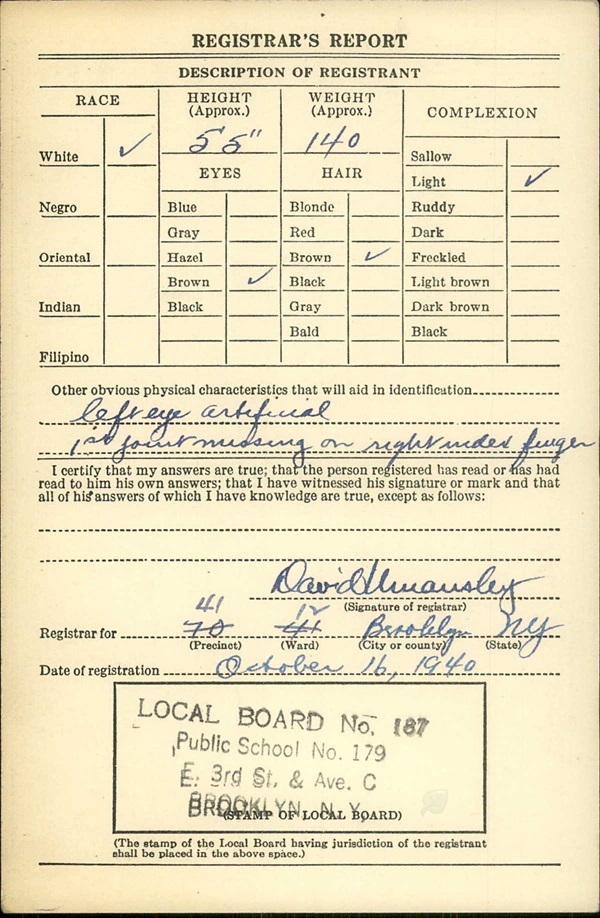 Matthew Capoziello World War II Draft Registration