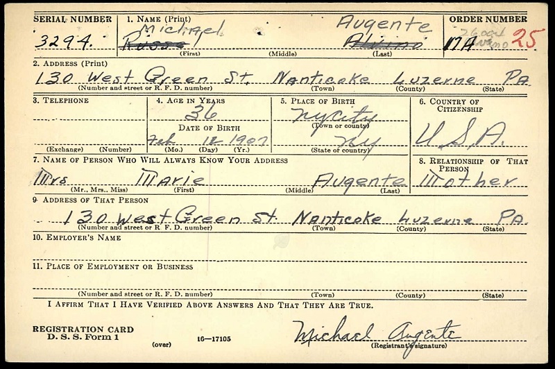 Michael A. Augenti World War II Draft Registration