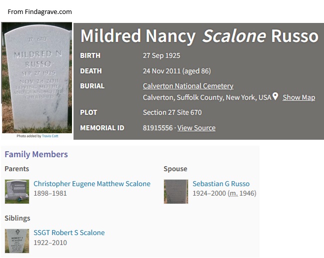 Mildred Scalone Russo Cemetery Record