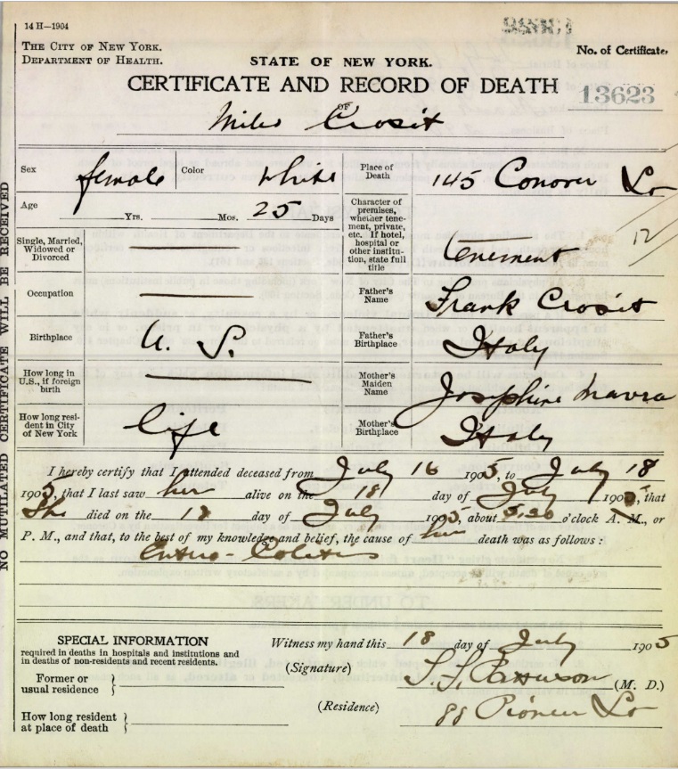 Carmela Grosetto Death Certificate