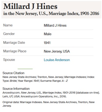 Millard Hines and Louise Anderson Marriage 1941