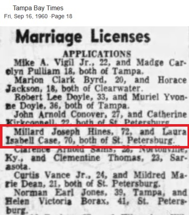 Millard Hines and Laura Case Marriage 1960