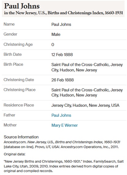 Paul Johns Birth Record