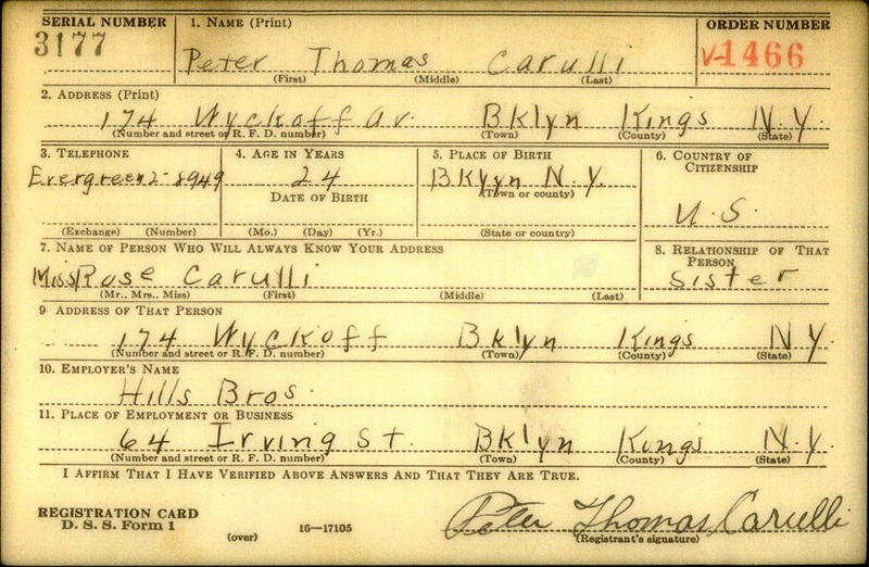 Peter Carulli WW2 Draft Registration