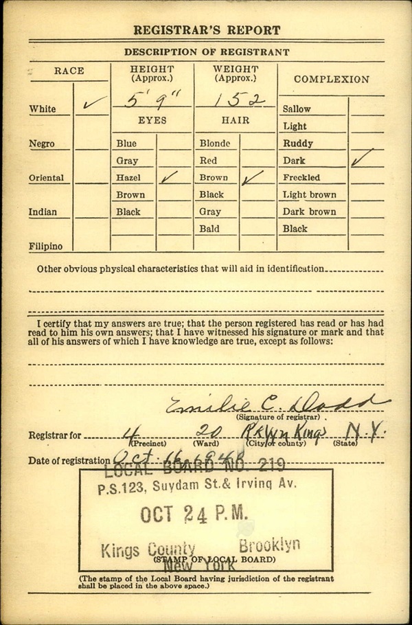 Peter Carulli WW2 Draft Registration