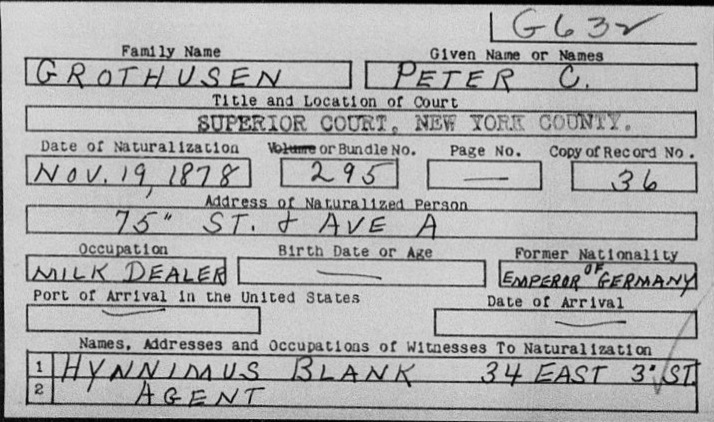 Peter Grothusen Naturalization