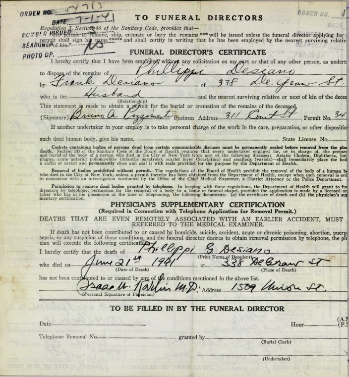 Philippa Grillo Desiano Death Certificate