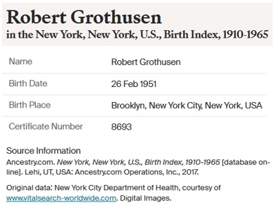 Robert Grothusen Birth Record