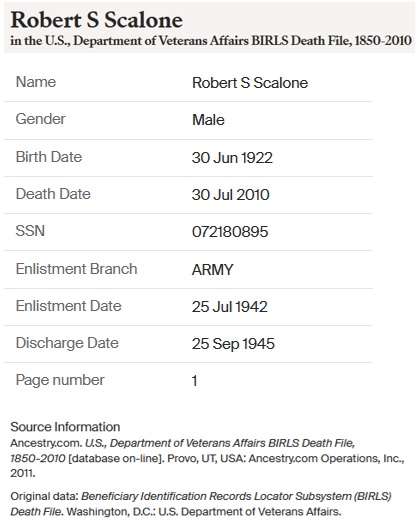 Robert Scalone Military Service Record