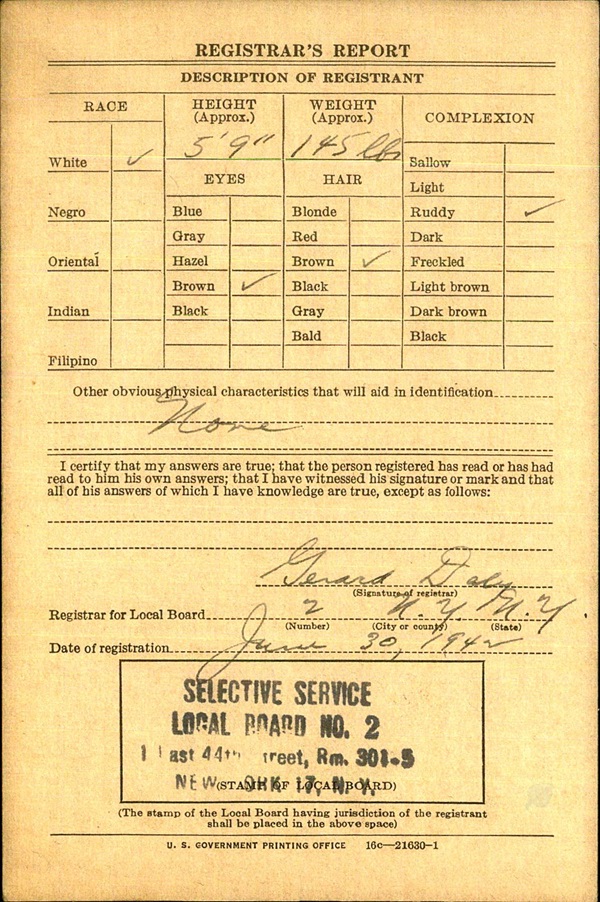 Robert Scalone WW2 Draft Registration