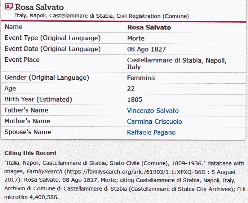 Rosa Salvato Death Record