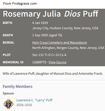 Rosemary Dios Puff Cemetery Record