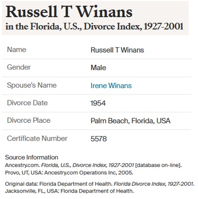 Russell Winans and Irene Churchman Bruce Divorce