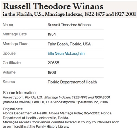 Russell Winans and Ella Barbara Neun McLaughlin Marriage