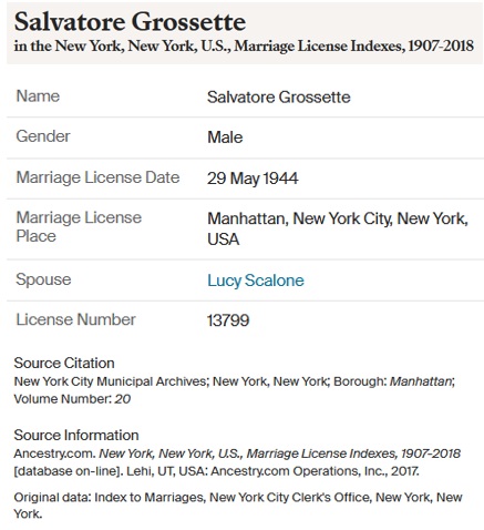 Salvatore Grosseto and Lucy Virgilio Scalone Marriage Record