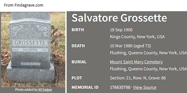 Salvatore Grosseto Cemetery Record