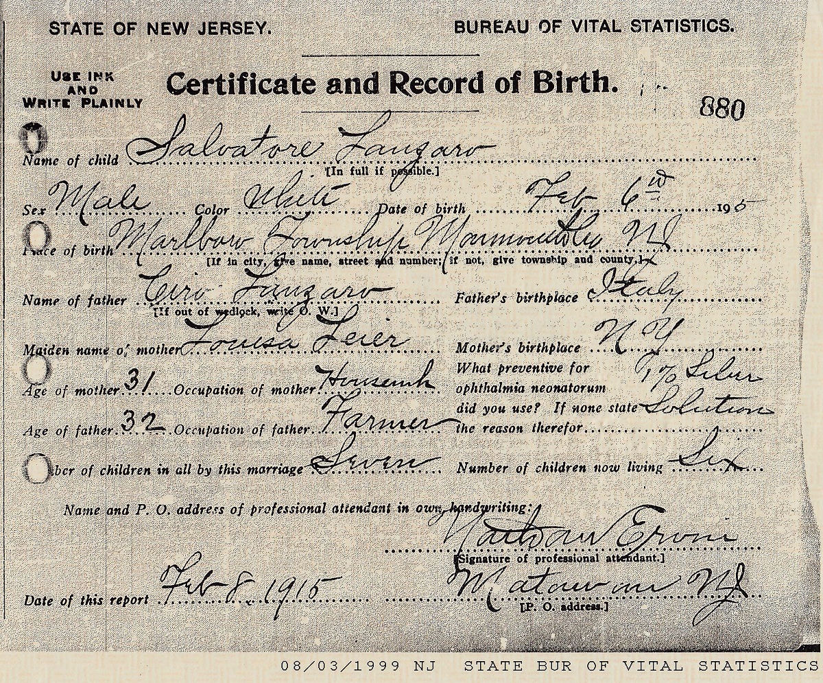 Salvatore Lanzaro Birth Certificate