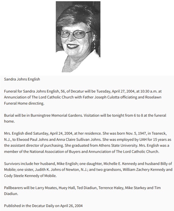 Sandra Johns English Obituary