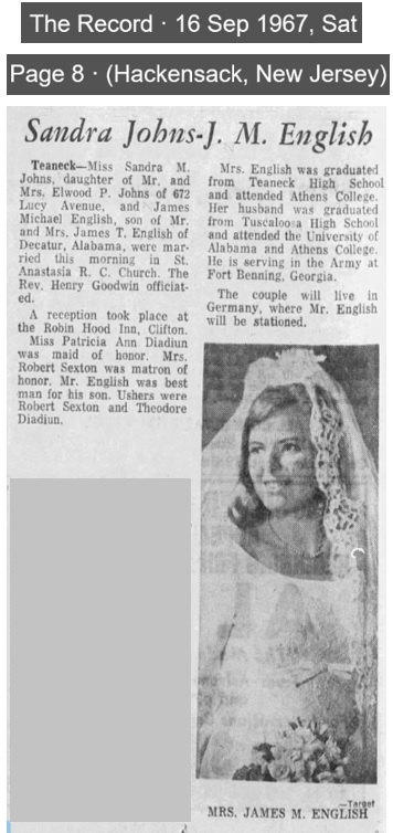 Sandra Johns and James English Marriage