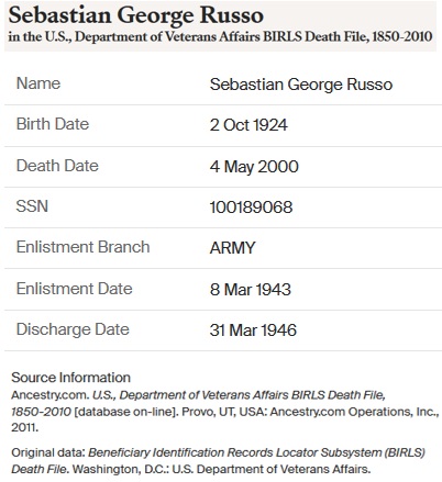 Sebastian Russo Military Service Record