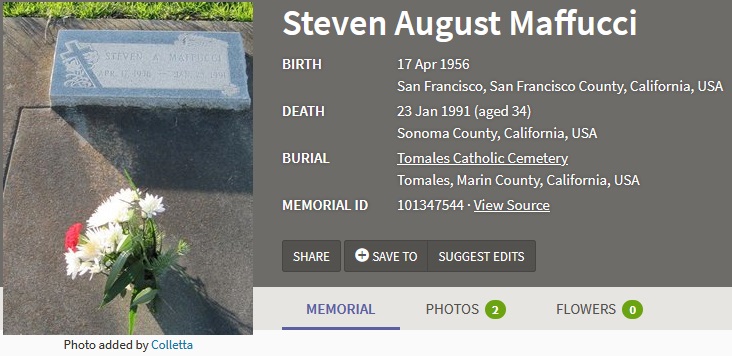 Steven A. Maffucci Cemetery Record