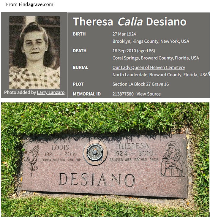 Theresa Desiano Cemetery Record