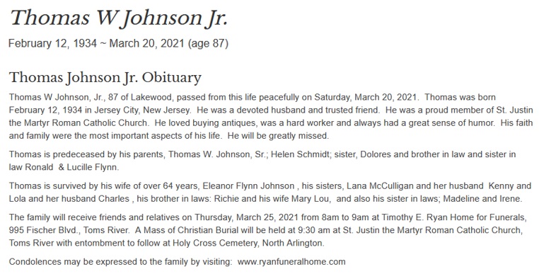 Thomas W. Johnson, Jr. Obituary