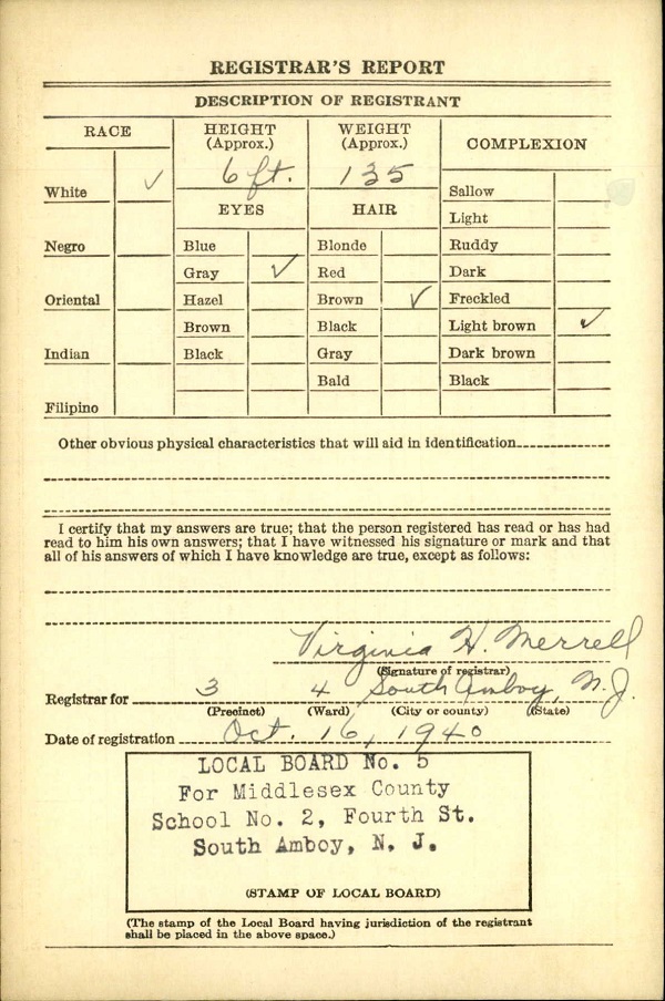 Victor J. Wenzel World War II Draft Registration