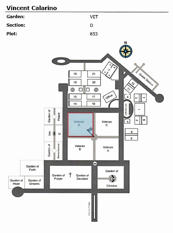 Vincent A. Calarino Cemetery Map