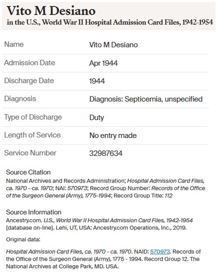 Vito Mario Desiano Jr. Military Record