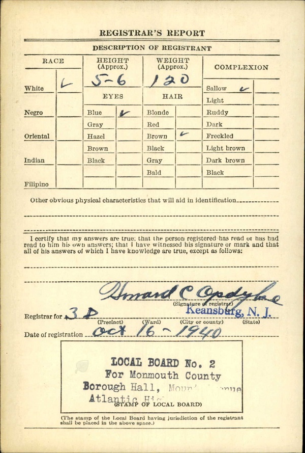 Wilbert Grothusen WW2 Draft Registration