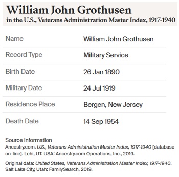 William Grothusen WW1 Service Record